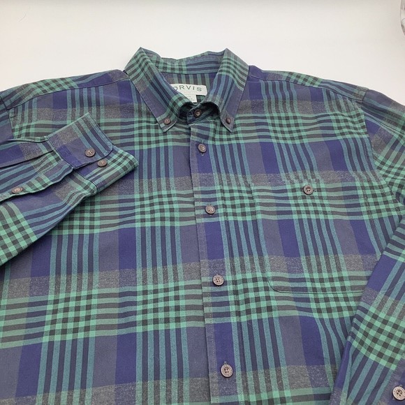Orvis Mens Long Sleeve Button Up Shirt Blue Green Plaid‎ Size Large - Picture 1 of 6